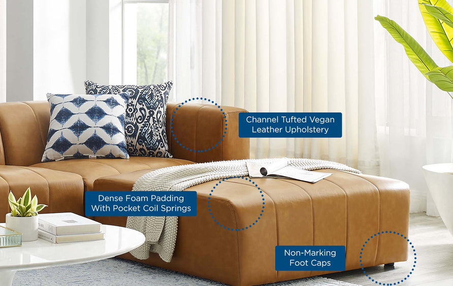 Reef 4-Piece Vegan Leather Sectional Sofa in Tan