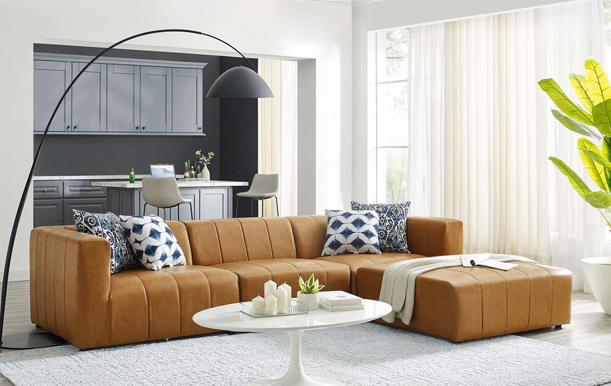 Reef 4-Piece Vegan Leather Sectional Sofa in Tan