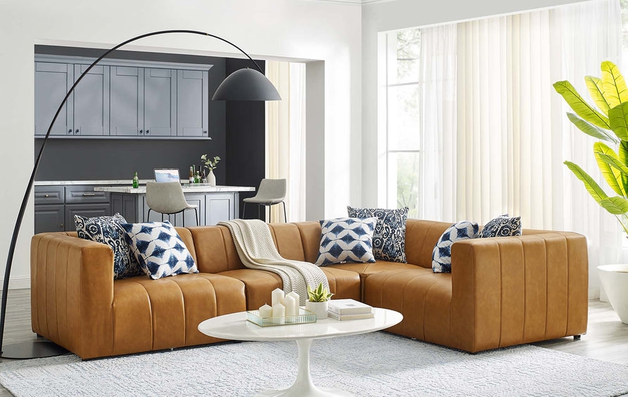 Reef 4-Piece Vegan Leather Sectional Sofa in Tan
