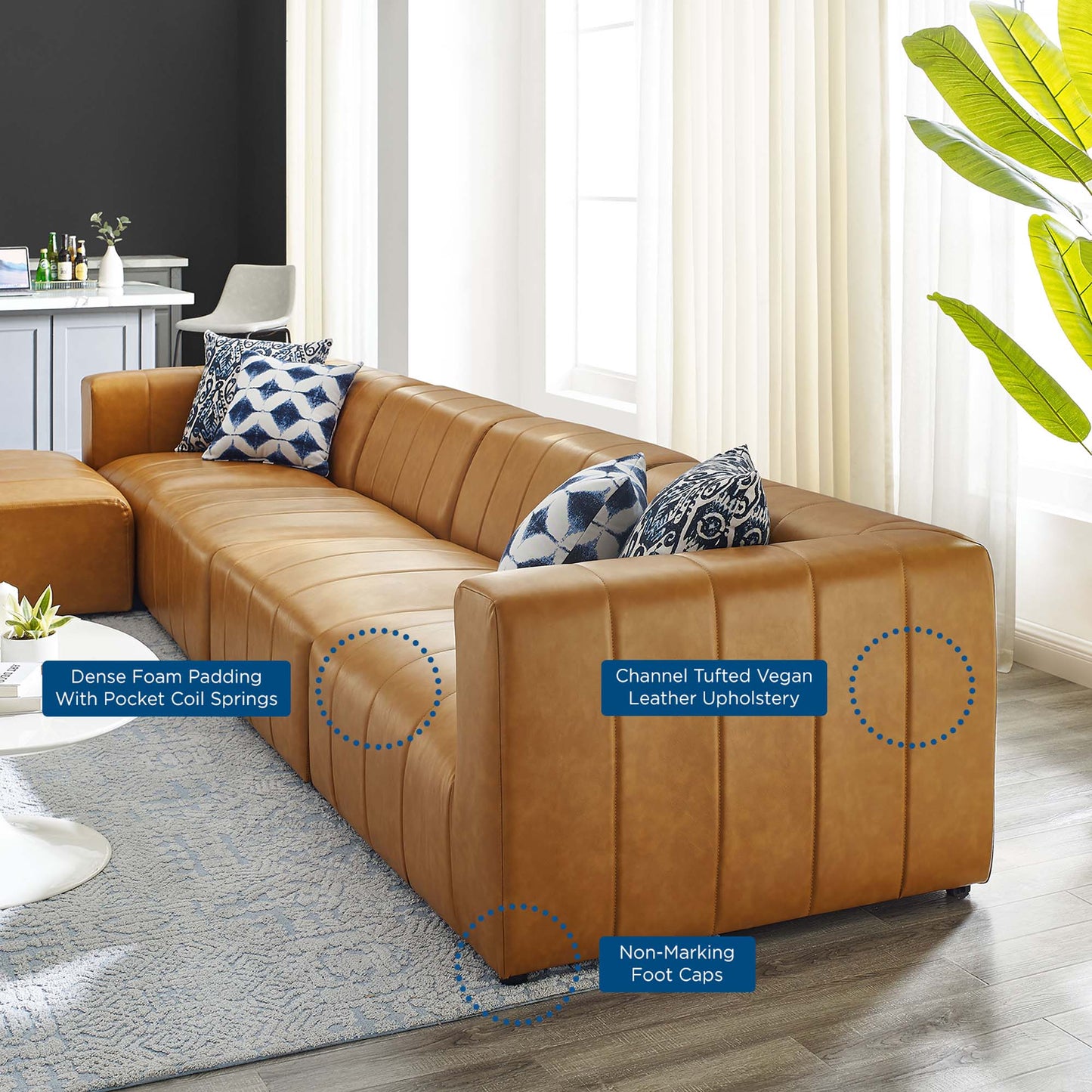 Reef 5-Piece Vegan Leather Sectional Sofa in Tan