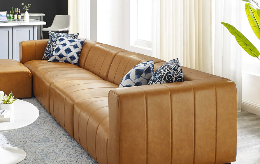 Reef 5-Piece Vegan Leather Sectional Sofa in Tan