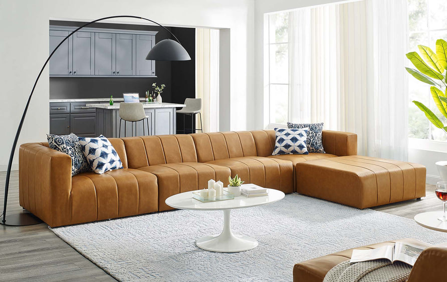 Reef 5-Piece Vegan Leather Sectional Sofa in Tan