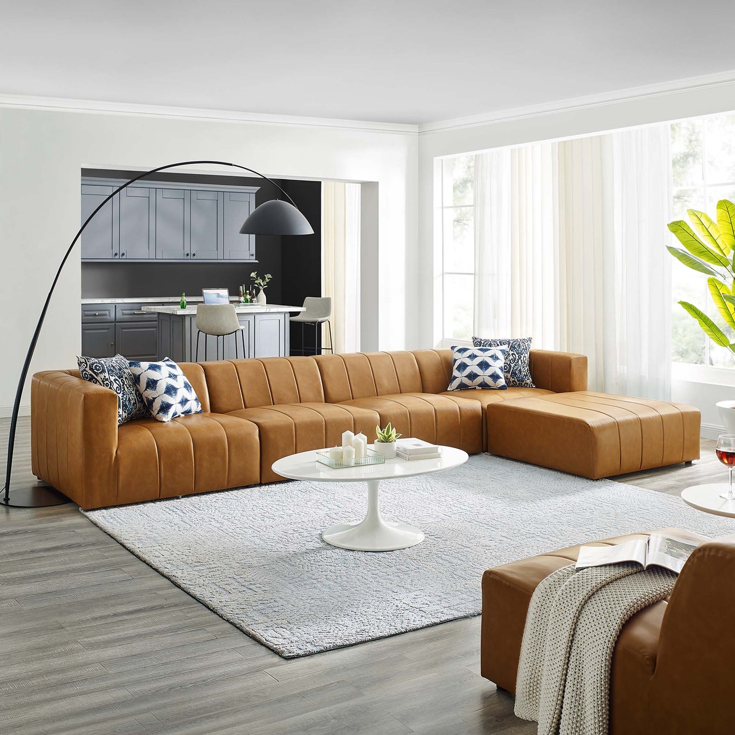 Reef 5-Piece Vegan Leather Sectional Sofa in Tan