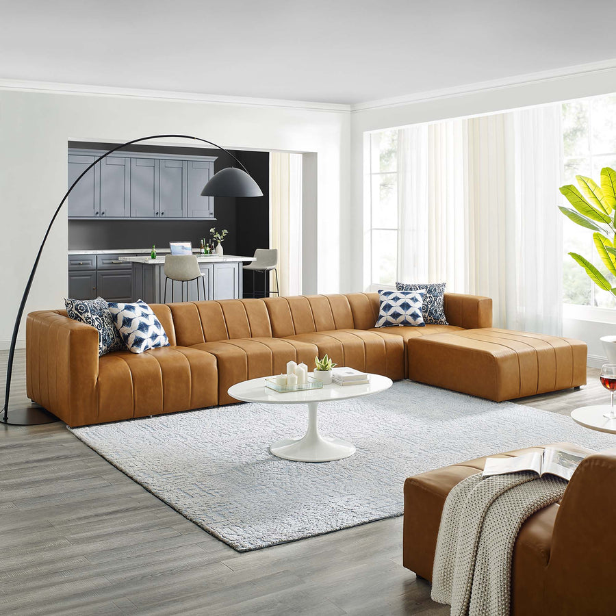 Reef 5-Piece Vegan Leather Sectional Sofa in Tan