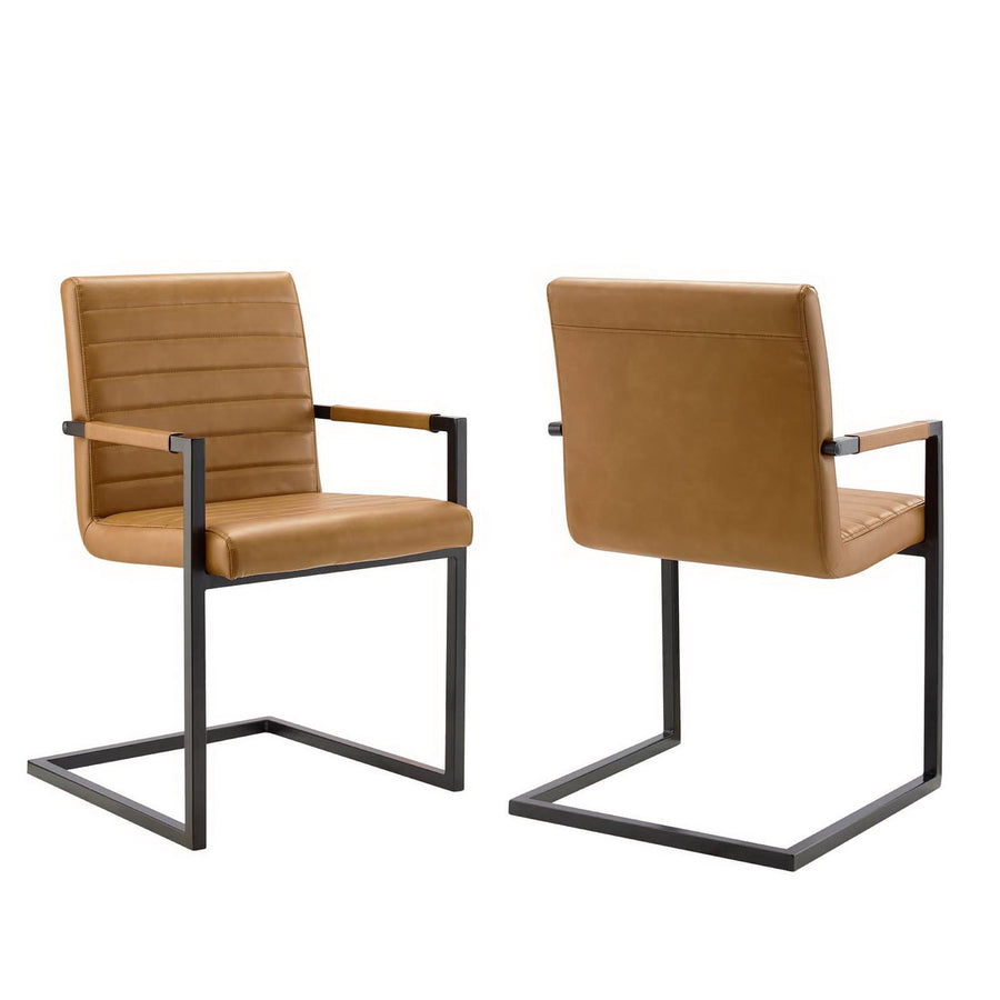 Louisburgh Vegan Leather Dining Chairs Set of 2 in Tan