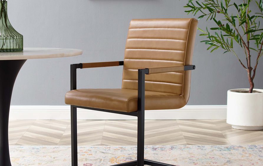 Louisburgh Vegan Leather Dining Chairs Set of 2 in Tan