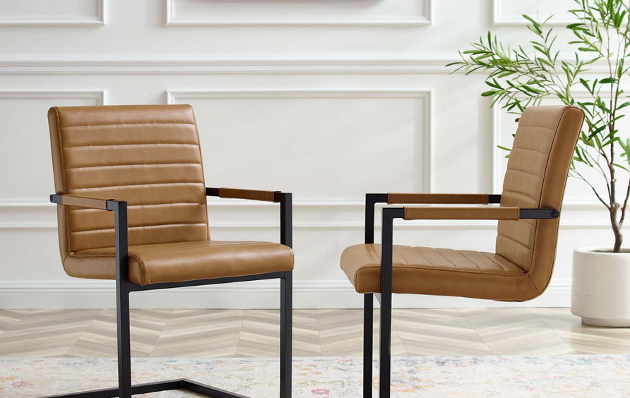 Louisburgh Vegan Leather Dining Chairs Set of 2 in Tan