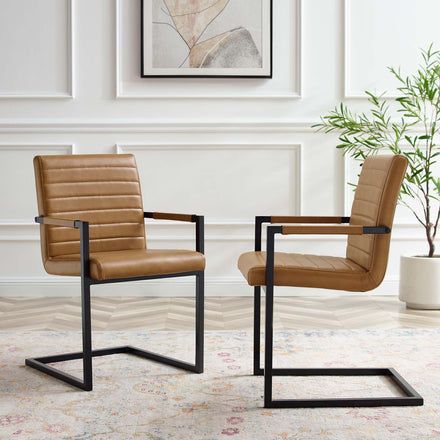 Savoy Vegan Leather Dining Chairs Set of 2 in Tan