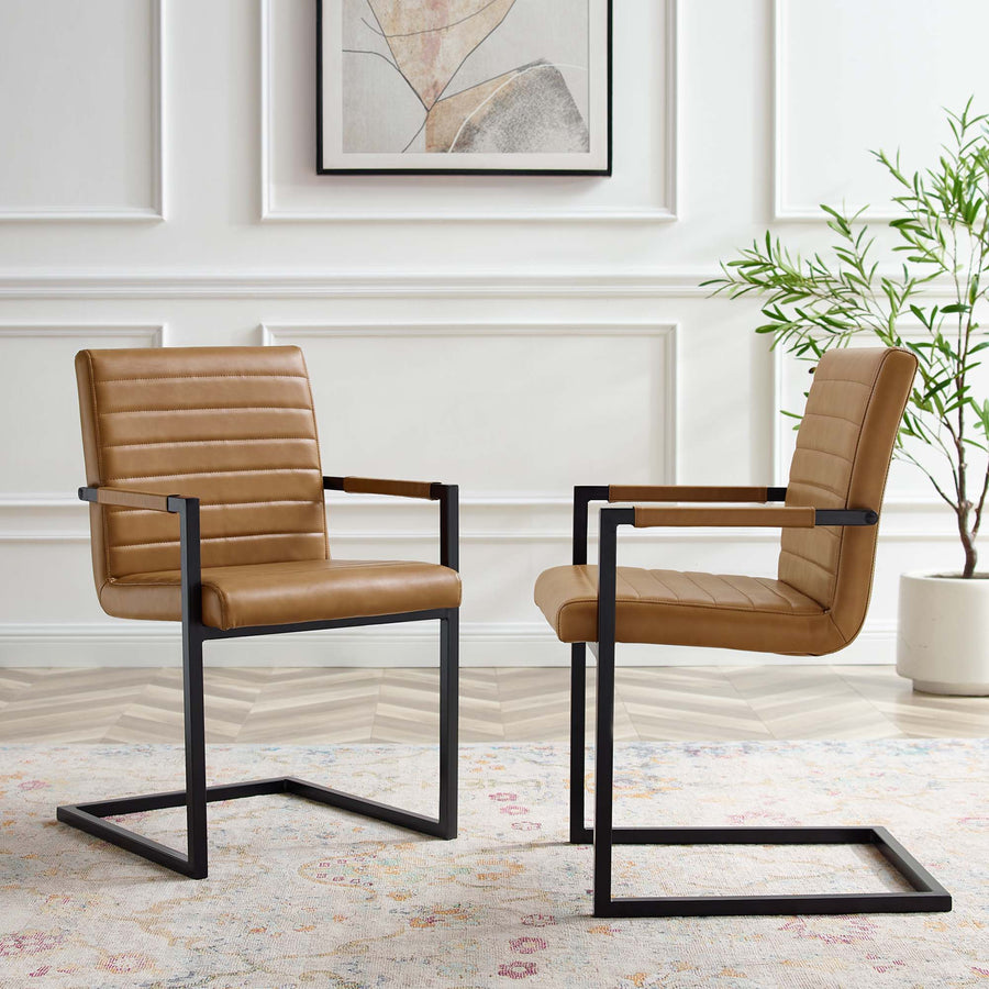 Louisburgh Vegan Leather Dining Chairs Set of 2 in Tan