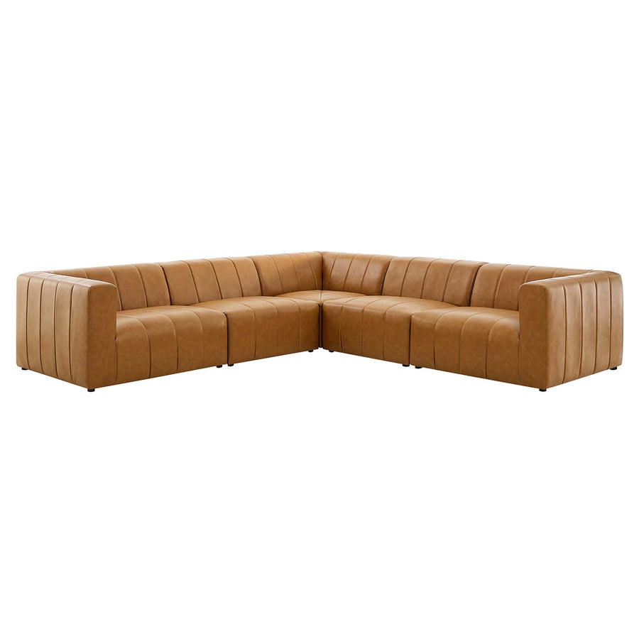 Reef 5-Piece Vegan Leather Sectional Sofa in Tan