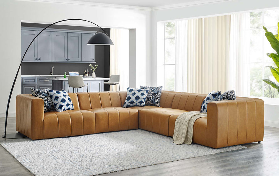 Reef 5-Piece Vegan Leather Sectional Sofa in Tan