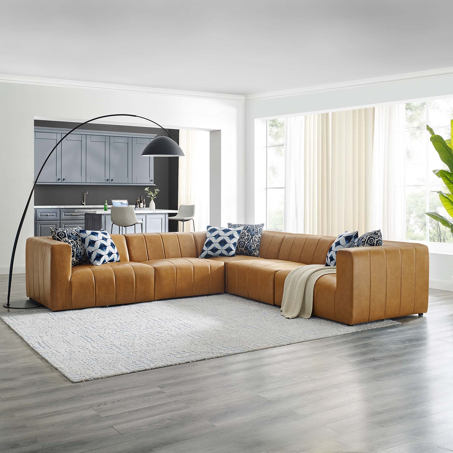 Reef 5-Piece Vegan Leather Sectional Sofa in Tan