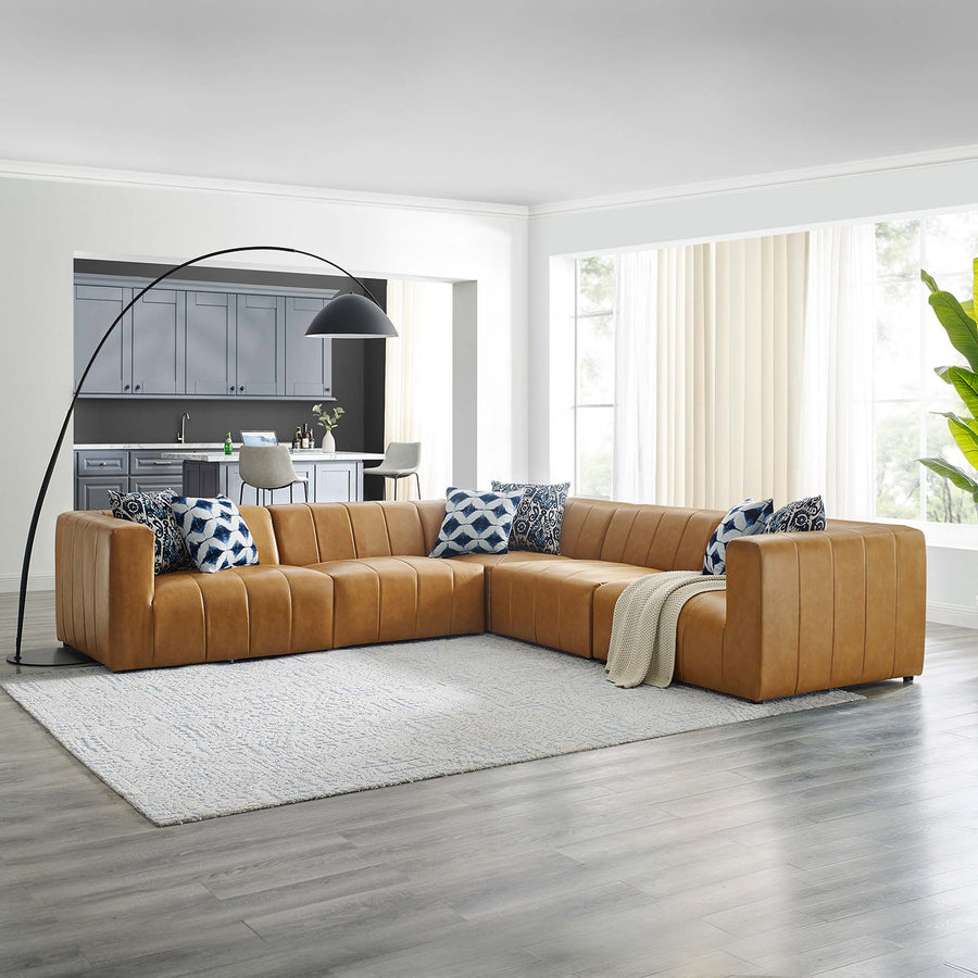 Reef 5-Piece Vegan Leather Sectional Sofa in Tan