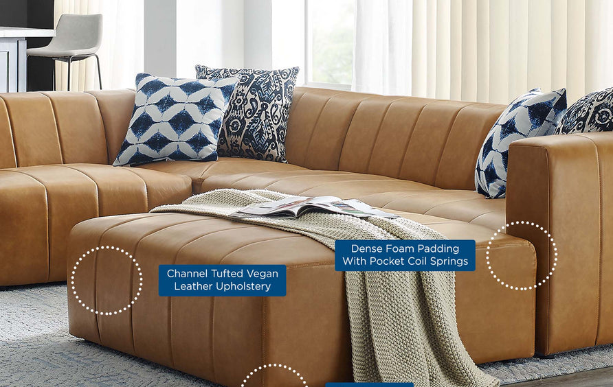 Reef 6-Piece Vegan Leather Sectional Sofa in Tan