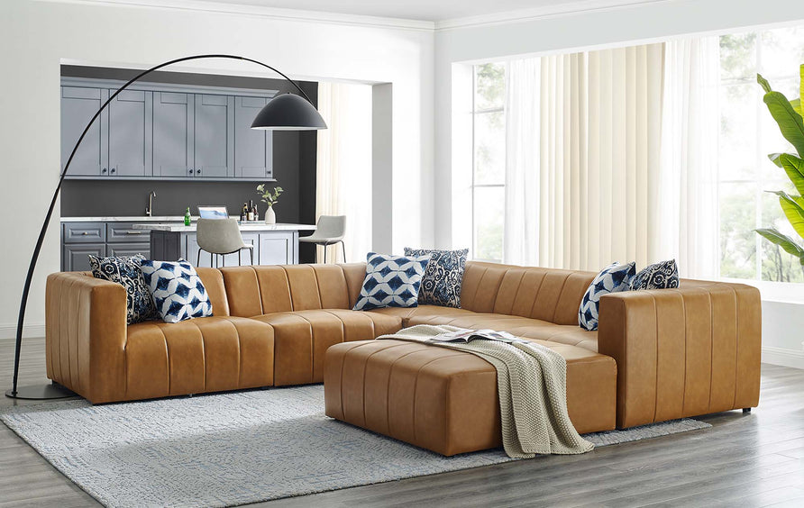 Reef 6-Piece Vegan Leather Sectional Sofa in Tan