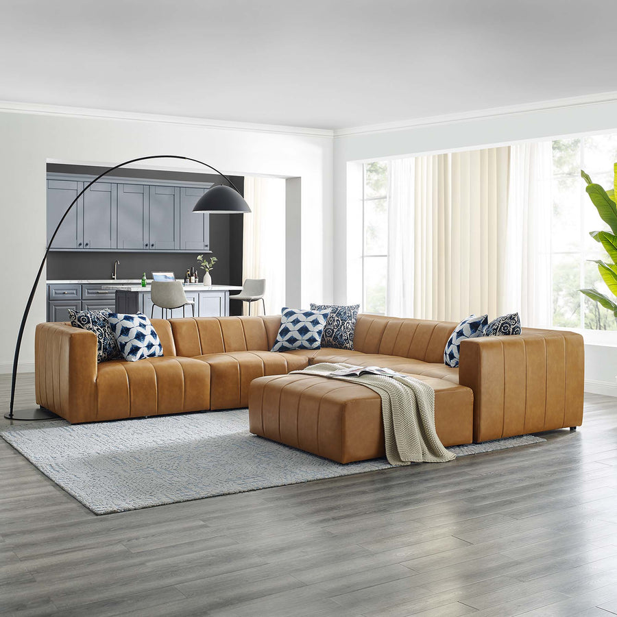 Reef 6-Piece Vegan Leather Sectional Sofa in Tan