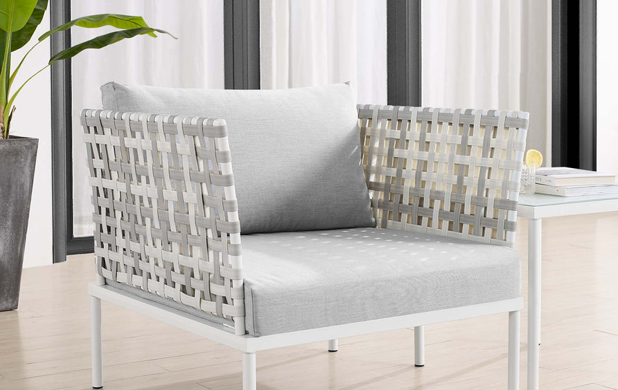 Cliff Sunbrella® Basket Weave Outdoor Patio Aluminum Armchair in Taupe Gray