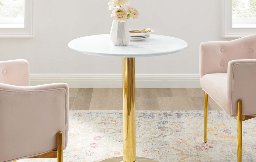 Theo 28" Dining Table in Gold White