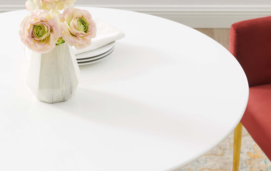 Theo 35" Dining Table in Gold White
