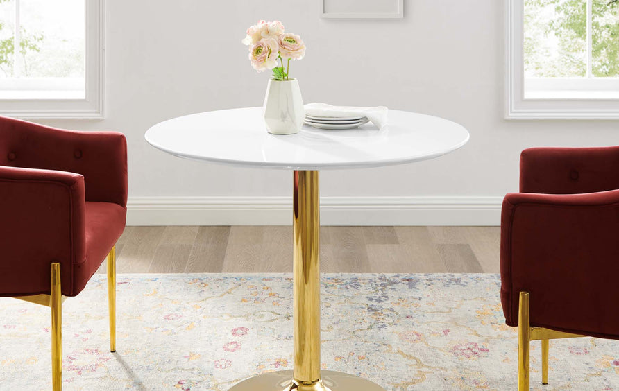 Theo 35" Dining Table in Gold White