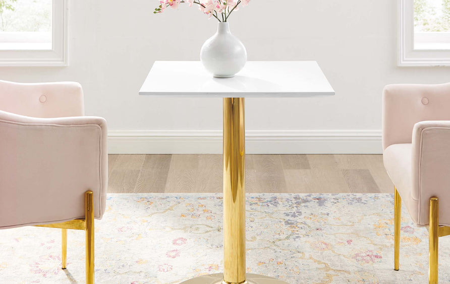 Theo 24" Square Dining Table in Gold White