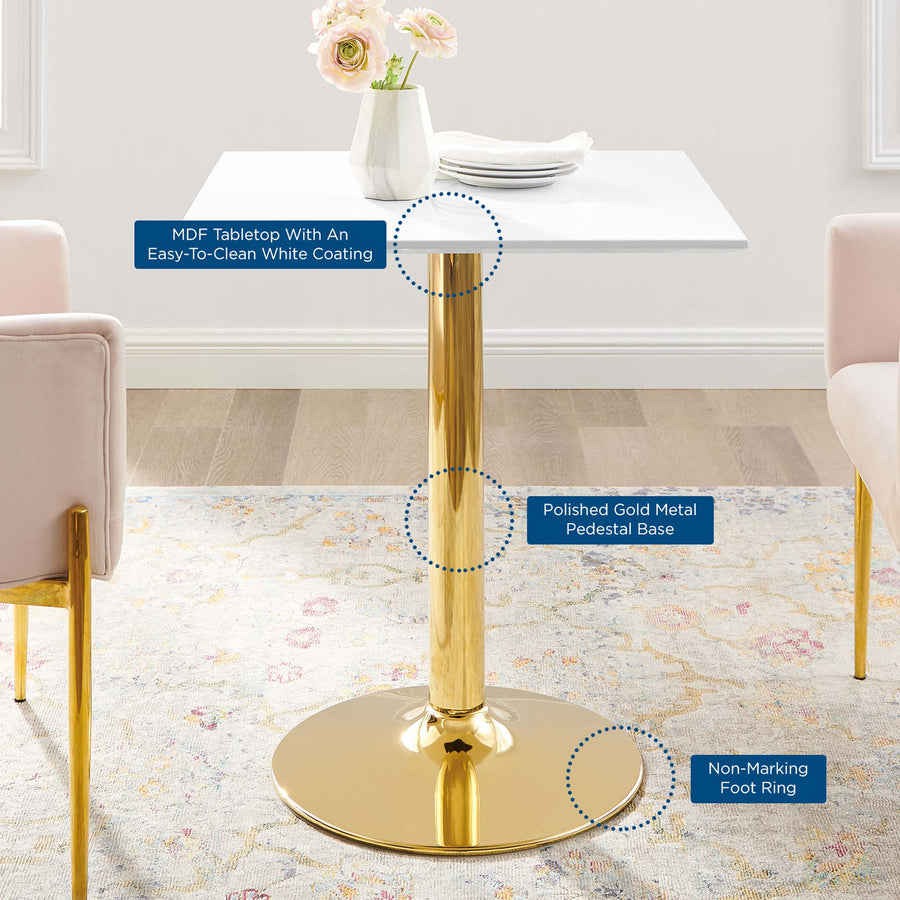 Theo 28" Square Dining Table in Gold White