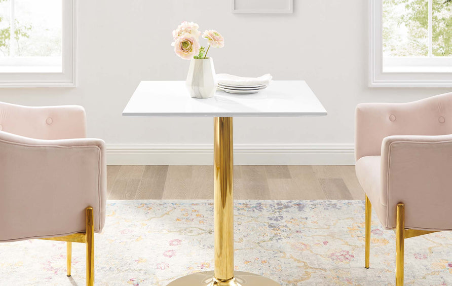 Theo 28" Square Dining Table in Gold White