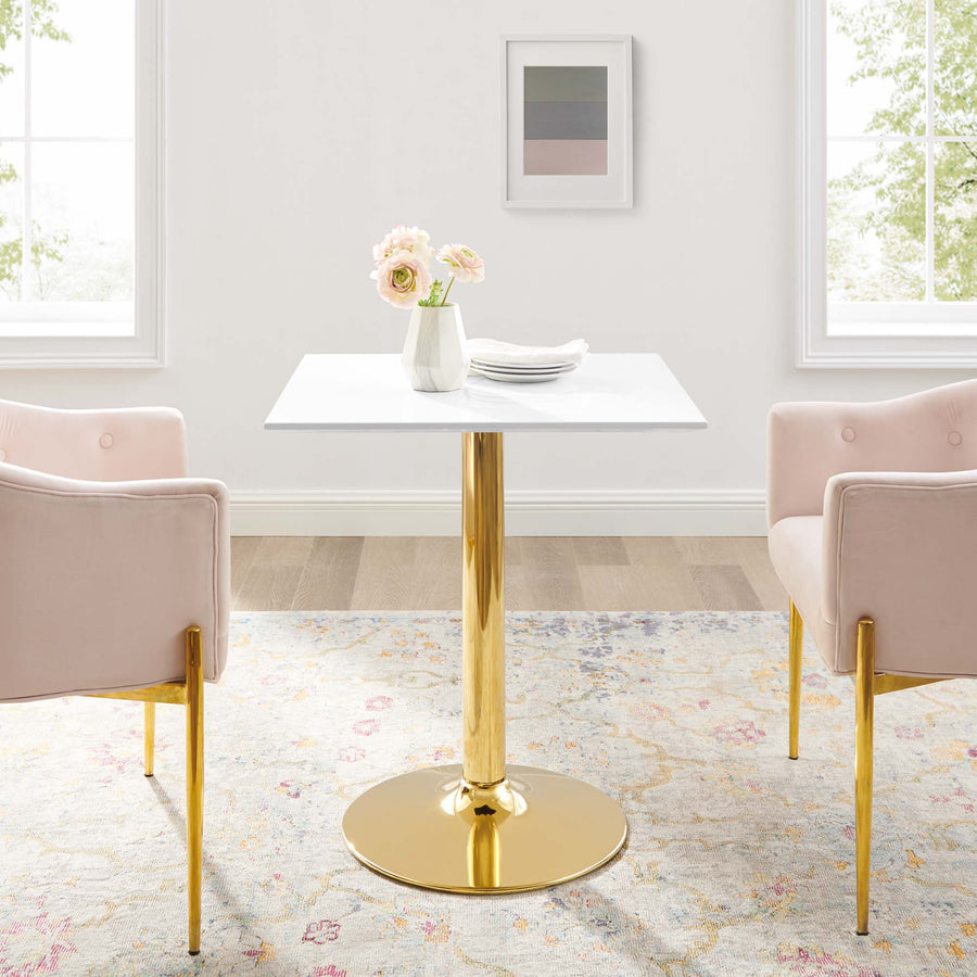 Theo 28" Square Dining Table in Gold White