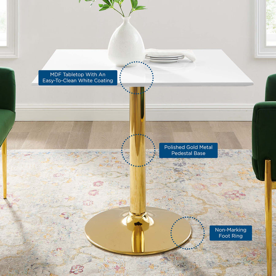 Theo 35" Square Dining Table in Gold White