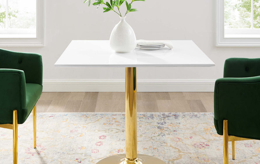 Theo 35" Square Dining Table in Gold White