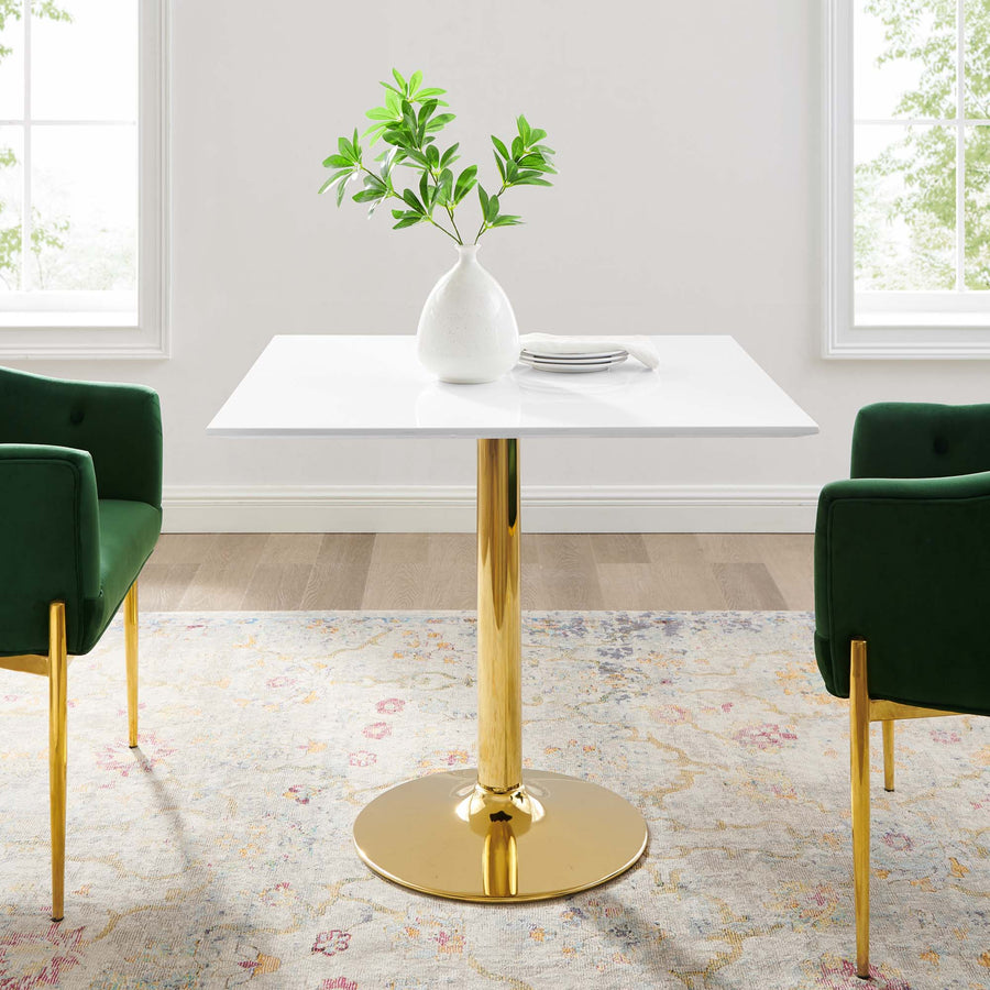 Theo 35" Square Dining Table in Gold White