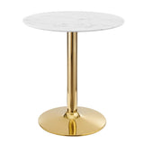 Theo 28" Artificial Marble Dining Table in Gold White