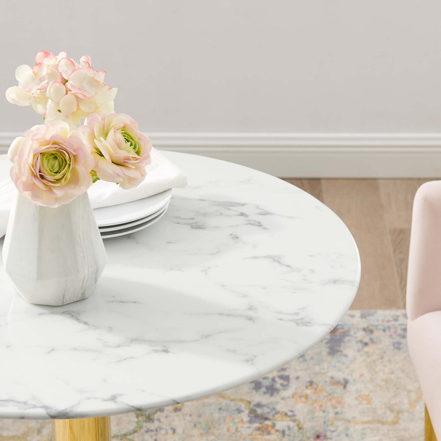 Theo 28" Artificial Marble Dining Table in Gold White
