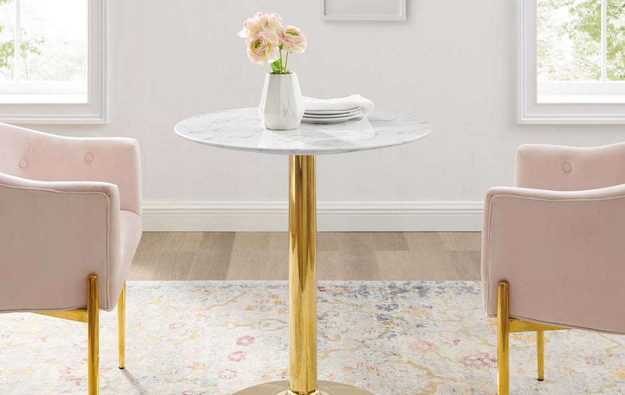Theo 28" Artificial Marble Dining Table in Gold White