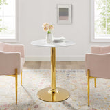 Theo 28" Artificial Marble Dining Table in Gold White