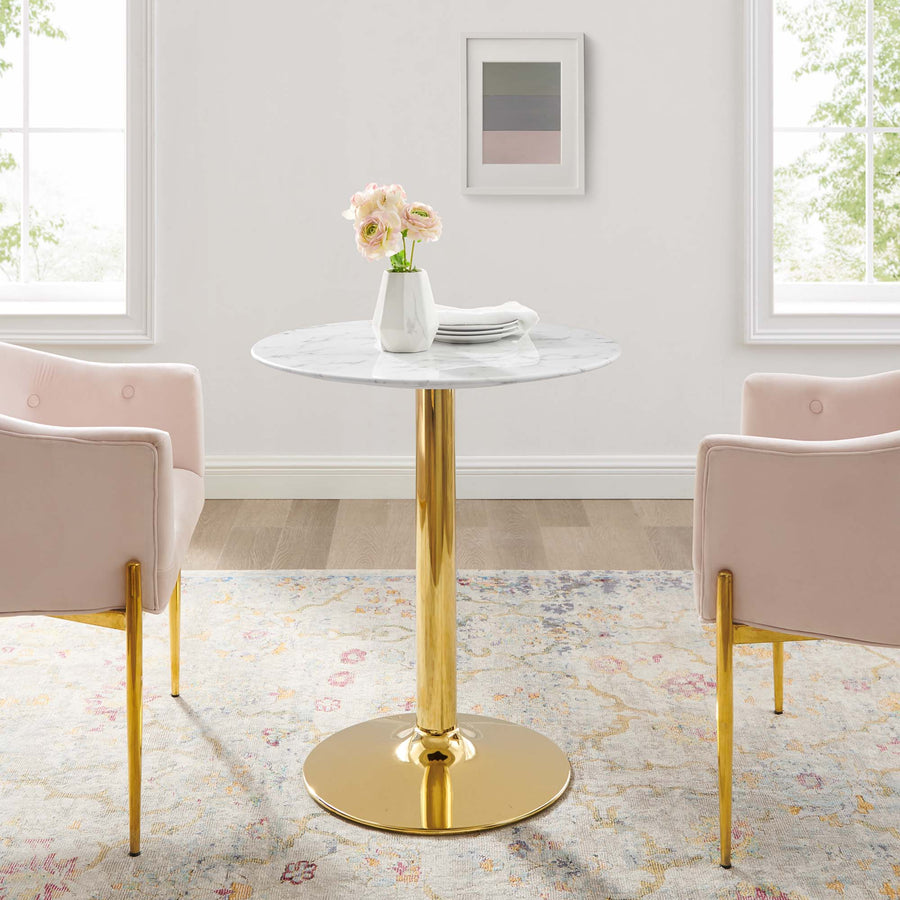 Theo 28" Artificial Marble Dining Table in Gold White