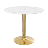 Theo 35" Artificial Marble Dining Table in Gold White