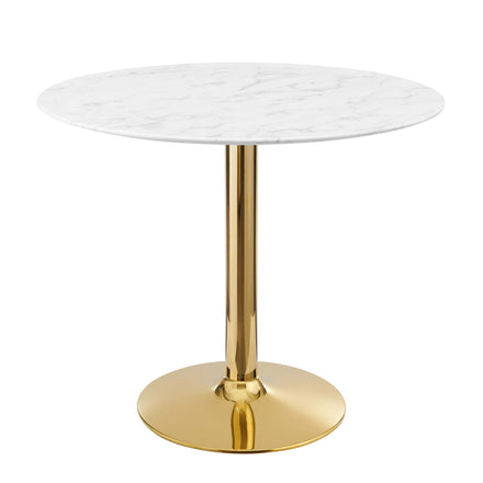 Verne 35" Artificial Marble Dining Table in Gold White