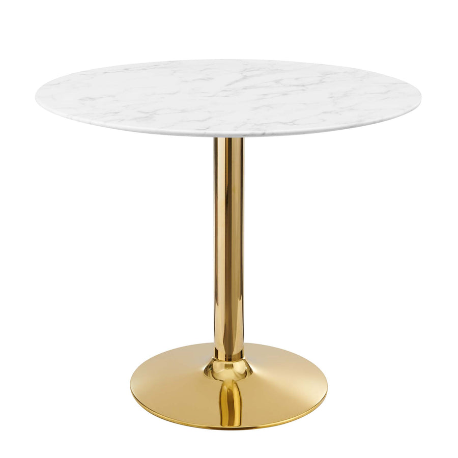 Theo 35" Artificial Marble Dining Table in Gold White