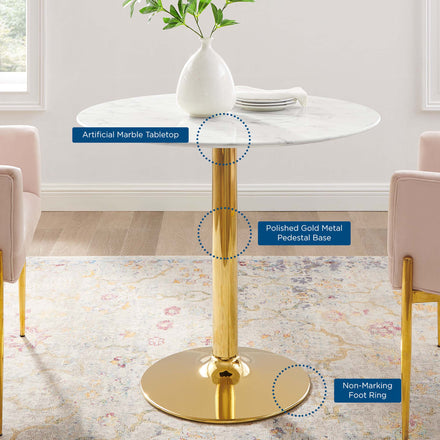 Verne 35" Artificial Marble Dining Table in Gold White
