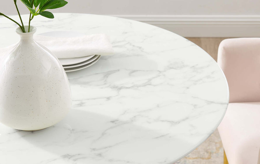 Theo 35" Artificial Marble Dining Table in Gold White