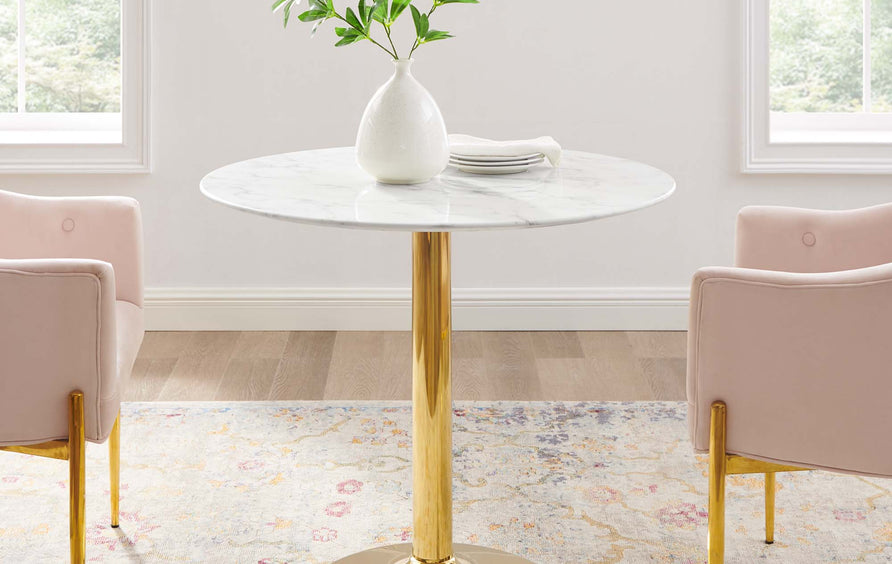 Theo 35" Artificial Marble Dining Table in Gold White