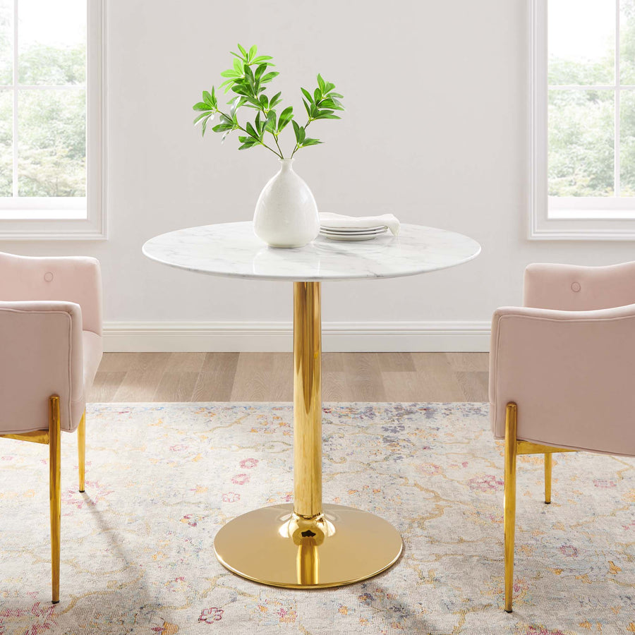 Theo 35" Artificial Marble Dining Table in Gold White