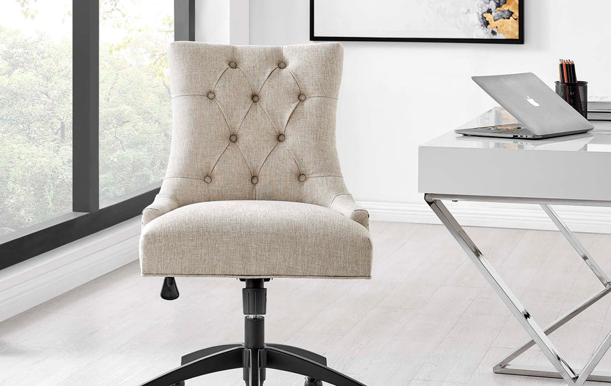 Hollow Tufted Fabric Office Chair in Black Beige