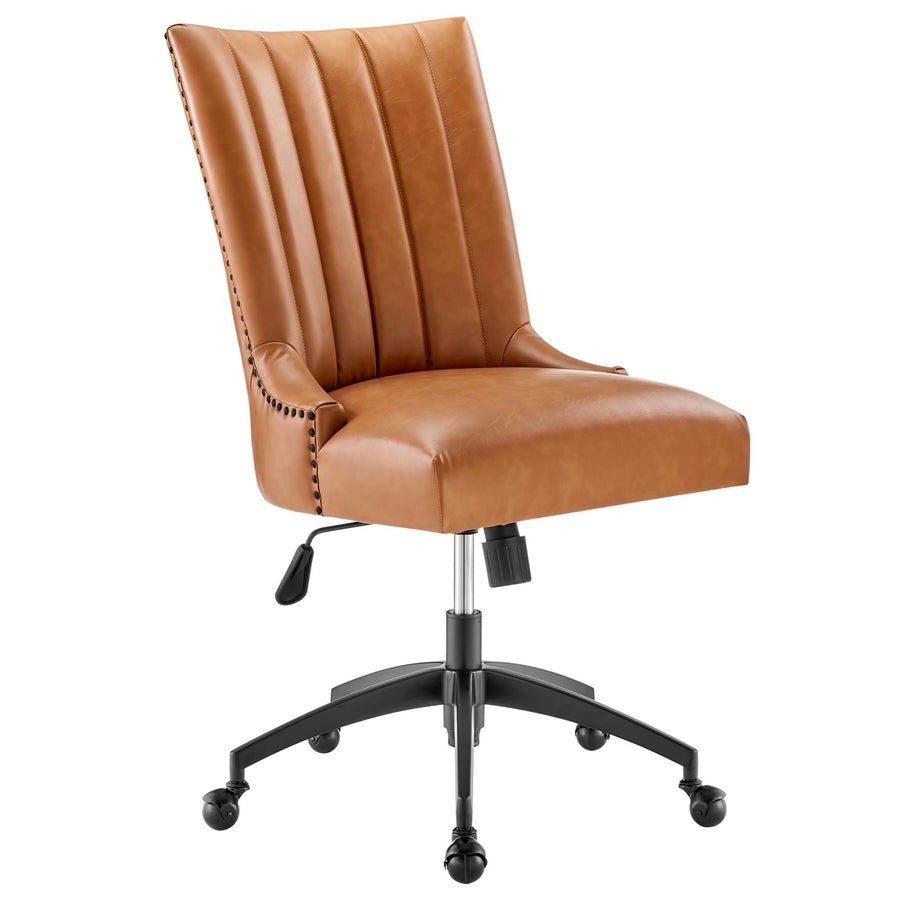 Pomona Channel Tufted Vegan Leather Office Chair in Black Tan