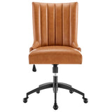 Pomona Channel Tufted Vegan Leather Office Chair in Black Tan