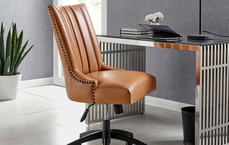 Pomona Channel Tufted Vegan Leather Office Chair in Black Tan