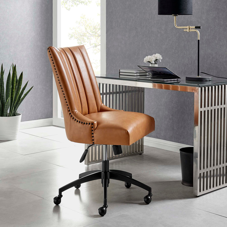 Pomona Channel Tufted Vegan Leather Office Chair in Black Tan