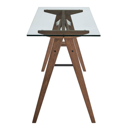 Steadfast Glass Top Office Desk in Walnut