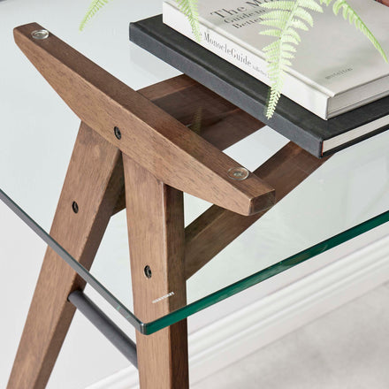 Steadfast Glass Top Office Desk in Walnut